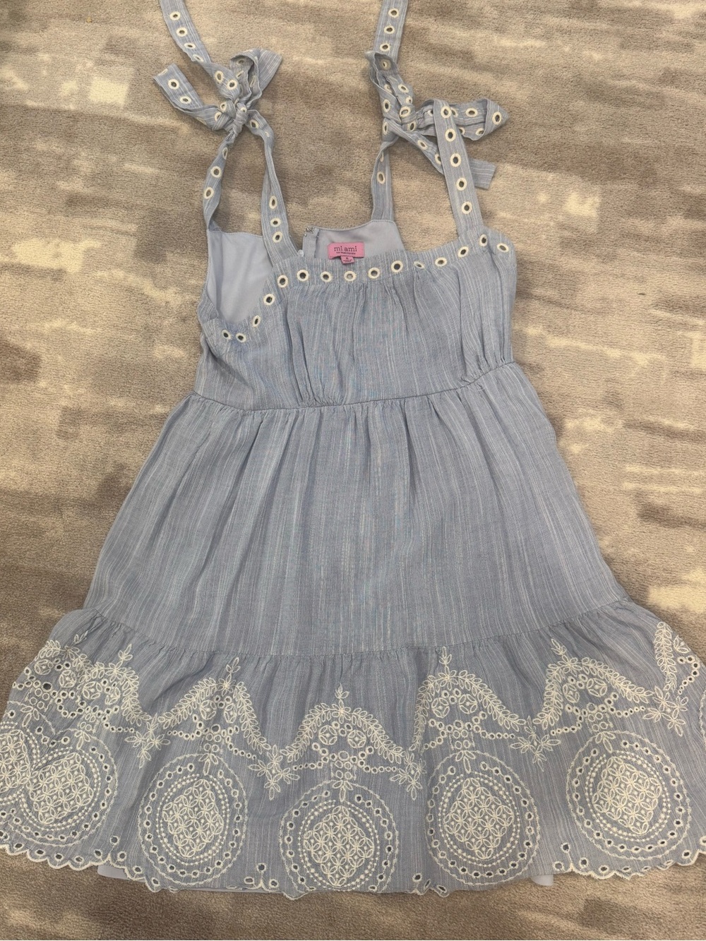 Mi Ami Girls Light Blue Embroidered Tie-Shoulder Sundress size small